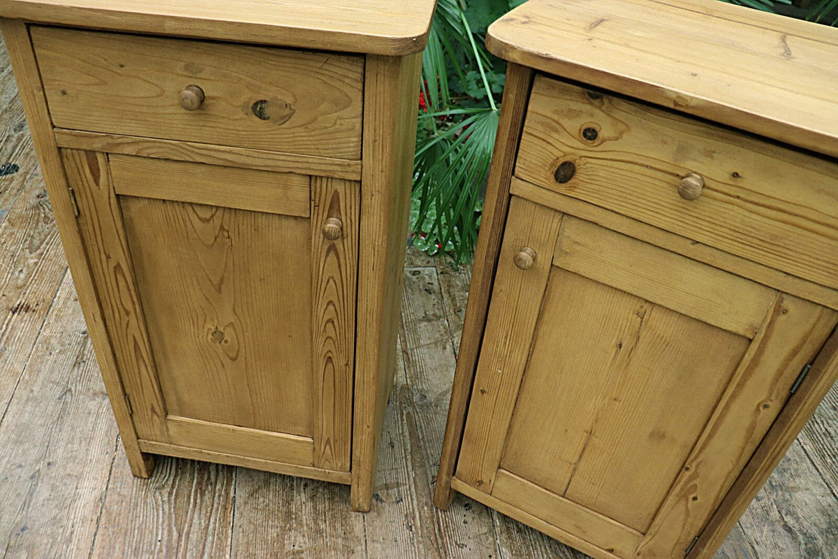 Fab Pair of Old Antique Pine Bedside Cupboards/ Lamp Tables