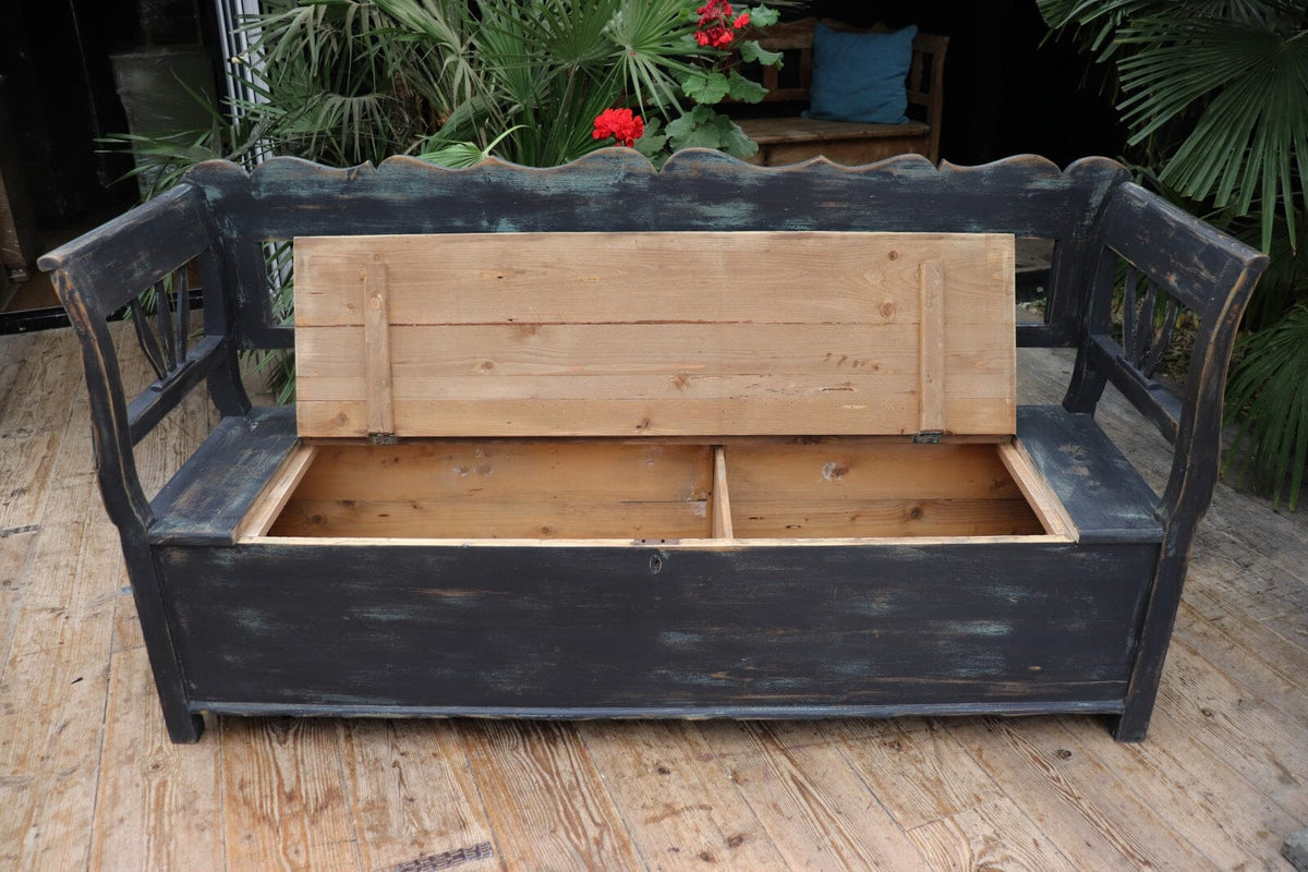 😍 Old (Original) Painted Pine 'Hungarian' Storage/Box Bench/Settle/Pew 😍 - oldpineshop.co.uk