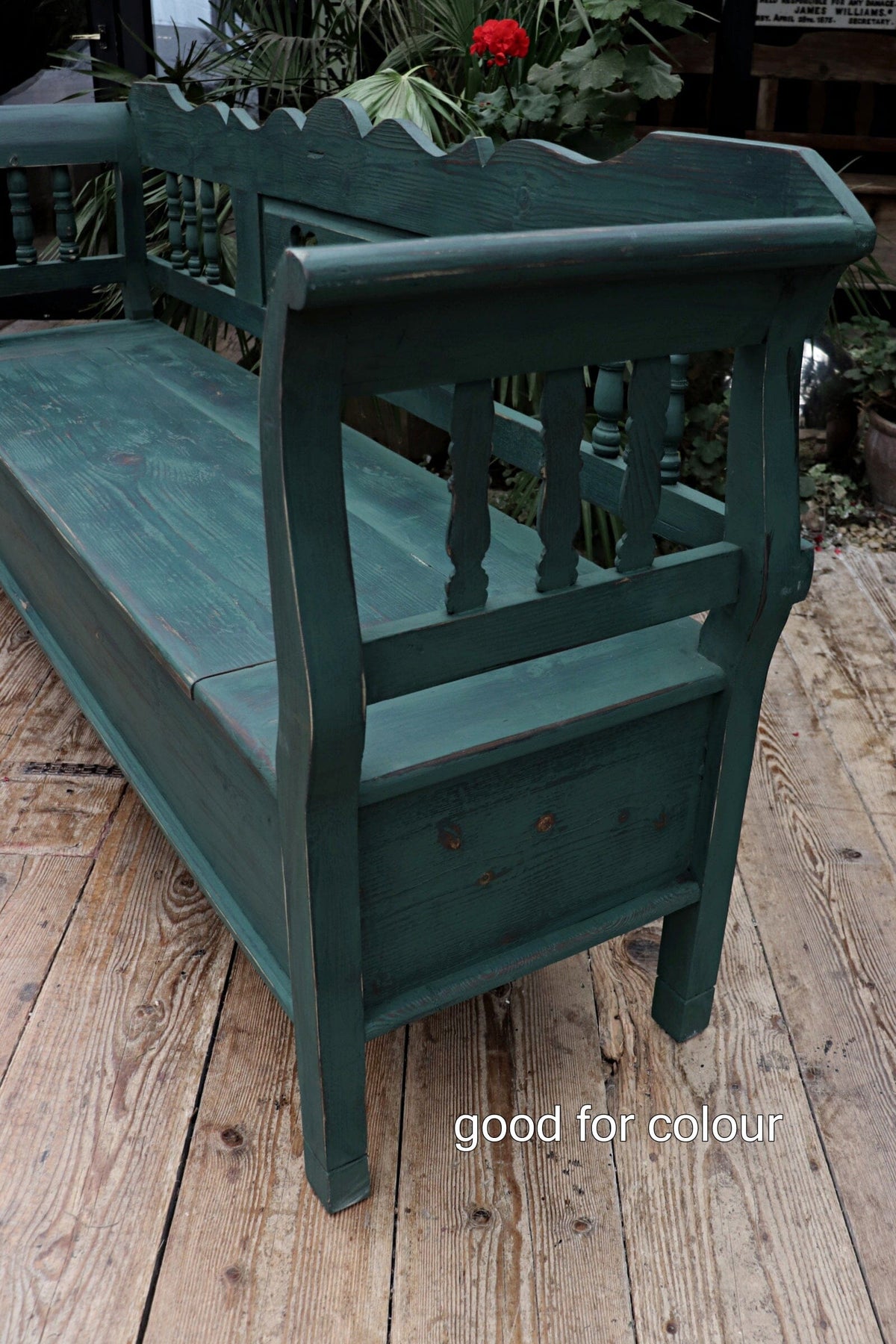 💖 Old Style Pine/ Green Painted Storage/ Box/ Hungarian Bench/ Pew 💖 - oldpineshop.co.uk
