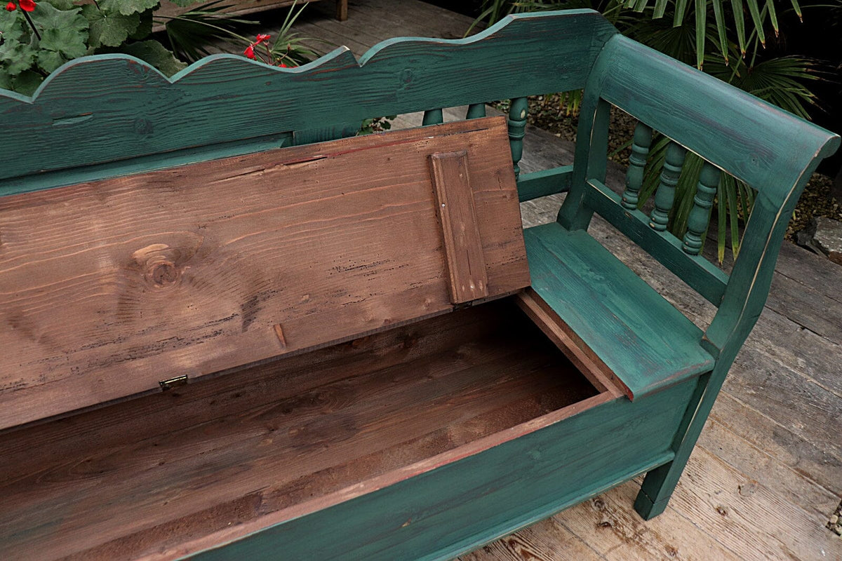 💖 Old Style Pine/ Green Painted Storage/ Box/ Hungarian Bench/ Pew 💖 - oldpineshop.co.uk