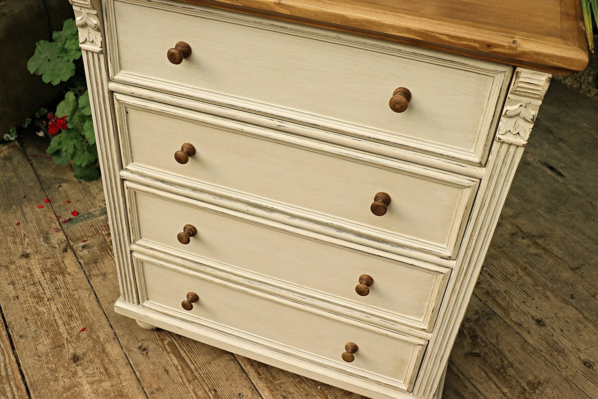 💖 Quality Old Style Pine/ White Painted Chest Drawers/ Bedside/ Sideboard