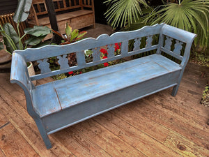 💕 BEAUTIFUL OLD STYLE PINE/ BLUE PAINTED HUNGARIAN/ STORAGE BENCH 💕 - oldpineshop.co.uk