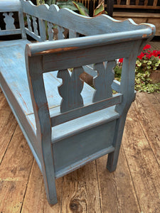 💕 BEAUTIFUL OLD STYLE PINE/ BLUE PAINTED HUNGARIAN/ STORAGE BENCH 💕 - oldpineshop.co.uk