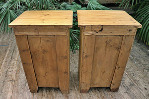 🥰 Lovely 'Chunky' Pair Old Antique Stripped Pine Bedside Cabinets/ Cupboards 🤩 - oldpineshop.co.uk