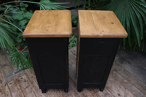 💕 Stunning Pair Old Pine/Black Painted Bedside Cabinets/Cupboards/Tables 💕 - oldpineshop.co.uk