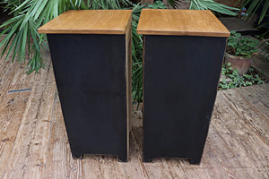 ❤️ Slim Pair Old Pine/ Black Painted Bedside Cabinets/ Lamp Tables ❤️ - oldpineshop.co.uk