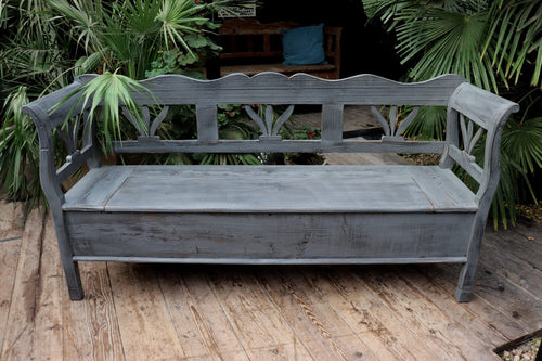 ❤️ Old Style Pine/ Grey Painted Storage/Box/Hungarian Bench Seat/Pew ❤️ - oldpineshop.co.uk