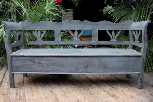 ❤️ Old Style Pine/ Grey Painted Storage/Box/Hungarian Bench Seat/Pew ❤️ - oldpineshop.co.uk