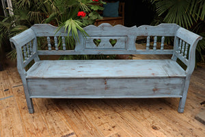 ❤️ Old Style Pine/ Blue Painted Storage/ Hungarian Box Bench/ Pew ❤️ - oldpineshop.co.uk