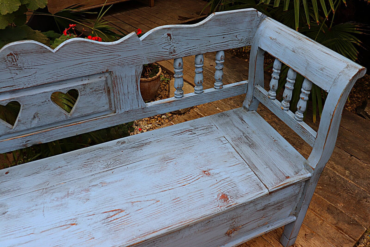 ❤️ Old Style Pine/ Blue Painted Storage/ Hungarian Box Bench/ Pew ❤️ - oldpineshop.co.uk