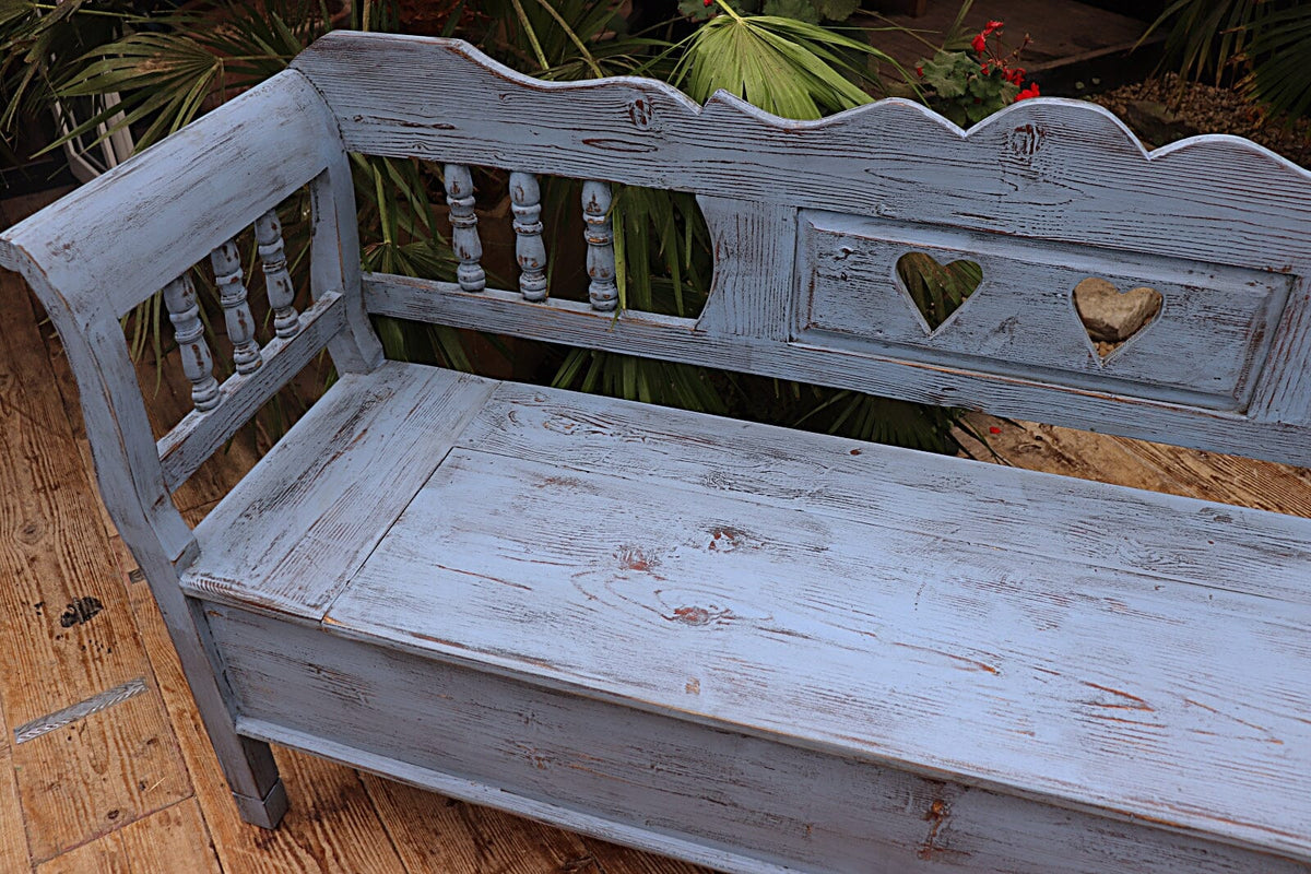 ❤️ Old Style Pine/ Blue Painted Storage/ Hungarian Box Bench/ Pew ❤️ - oldpineshop.co.uk
