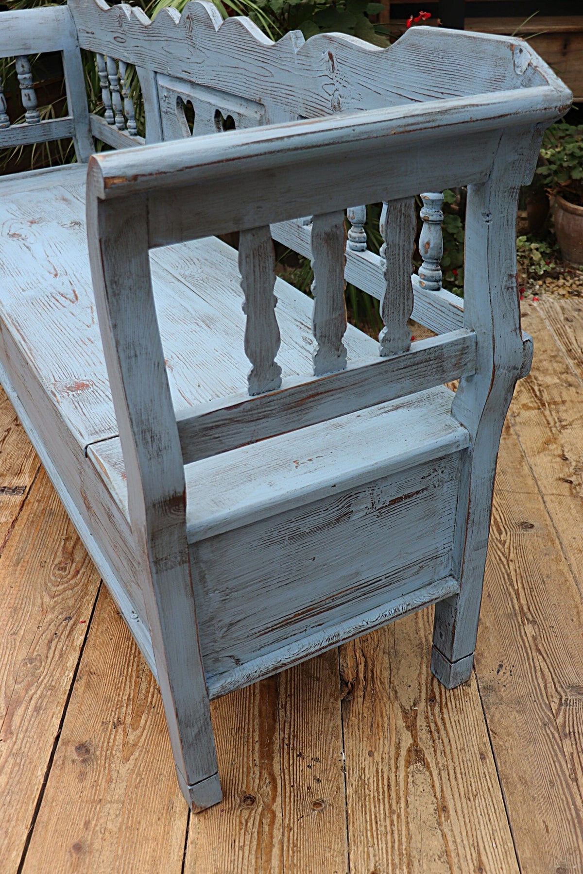 ❤️ Old Style Pine/ Blue Painted Storage/ Hungarian Box Bench/ Pew ❤️ - oldpineshop.co.uk