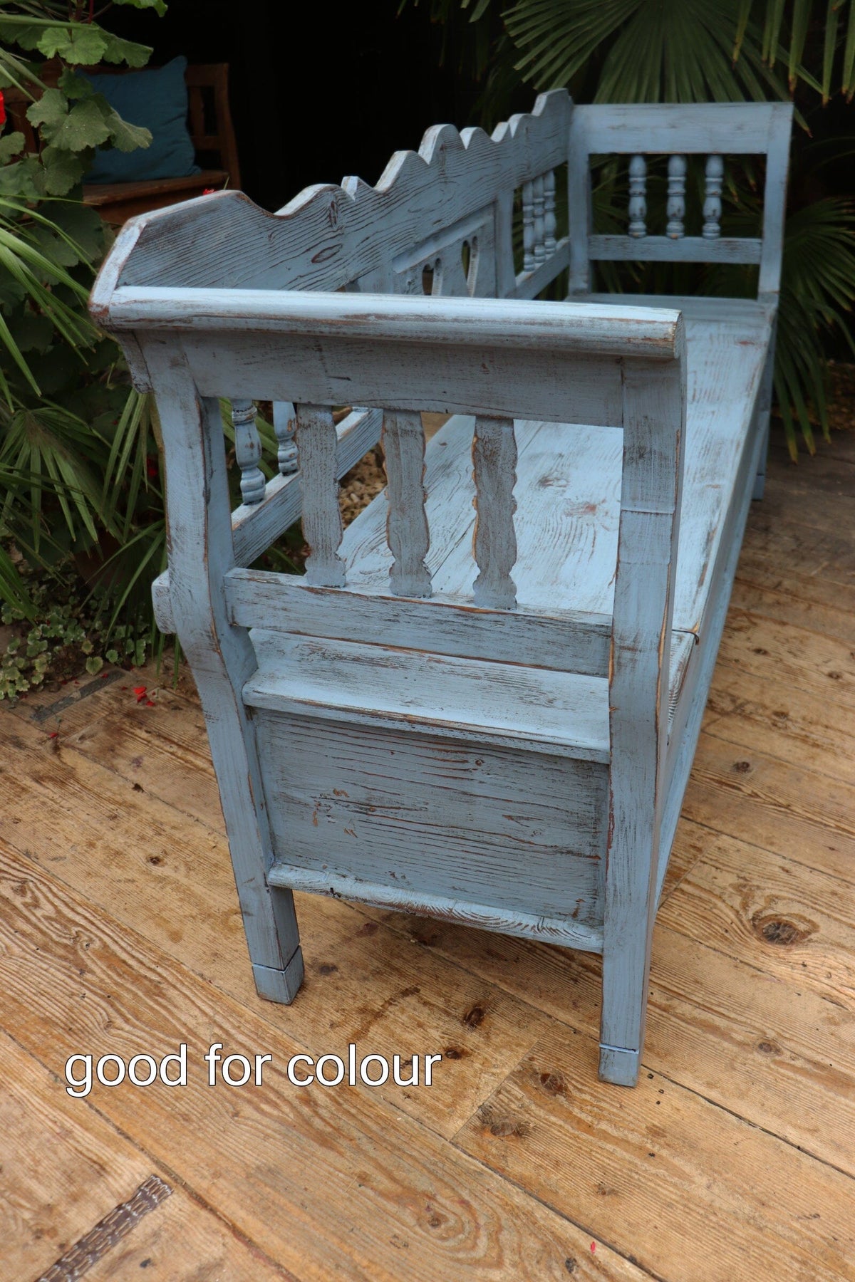 ❤️ Old Style Pine/ Blue Painted Storage/ Hungarian Box Bench/ Pew ❤️ - oldpineshop.co.uk