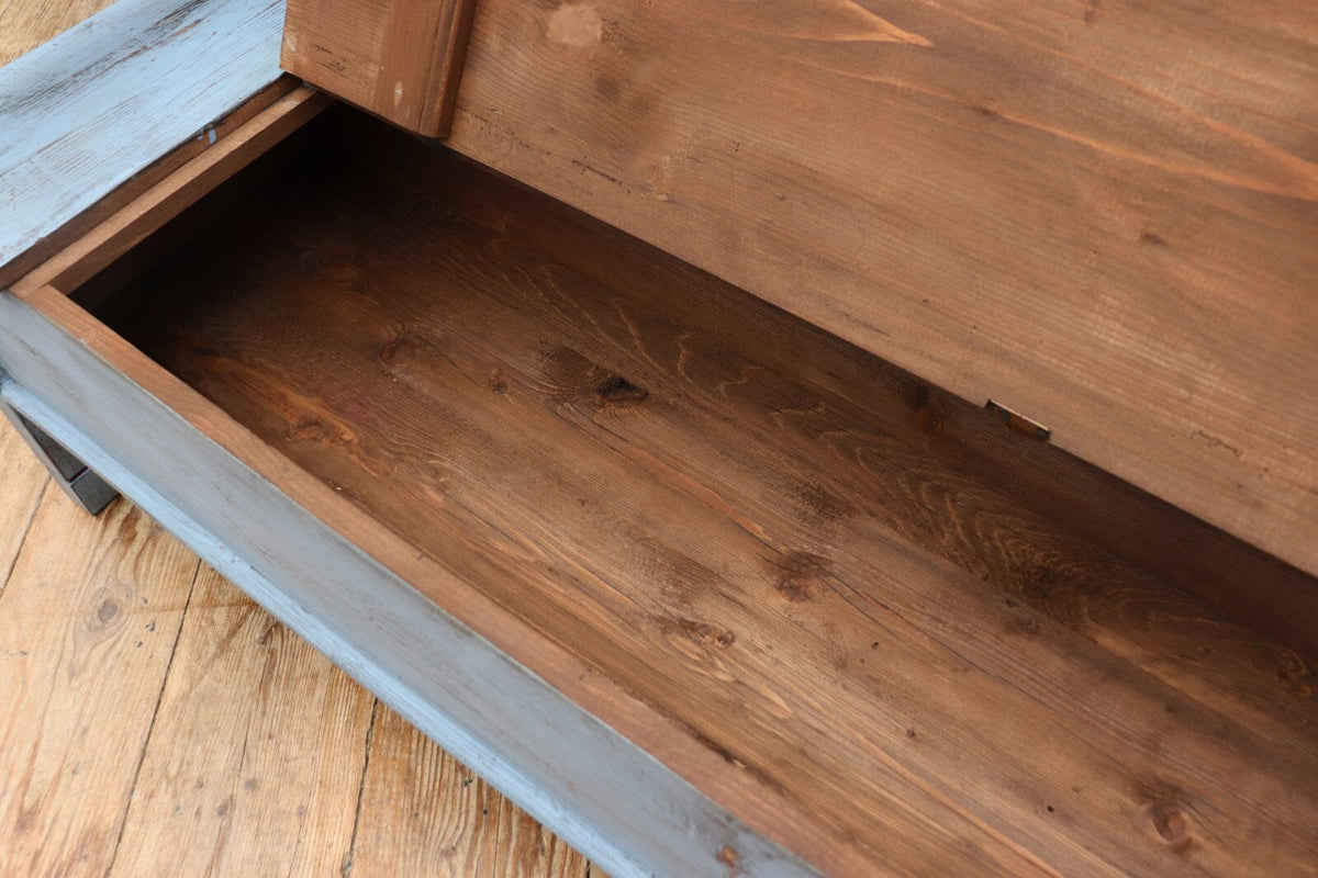 ❤️ Old Style Pine/ Blue Painted Storage/ Hungarian Box Bench/ Pew ❤️ - oldpineshop.co.uk