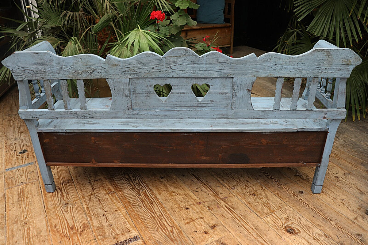 ❤️ Old Style Pine/ Blue Painted Storage/ Hungarian Box Bench/ Pew ❤️ - oldpineshop.co.uk