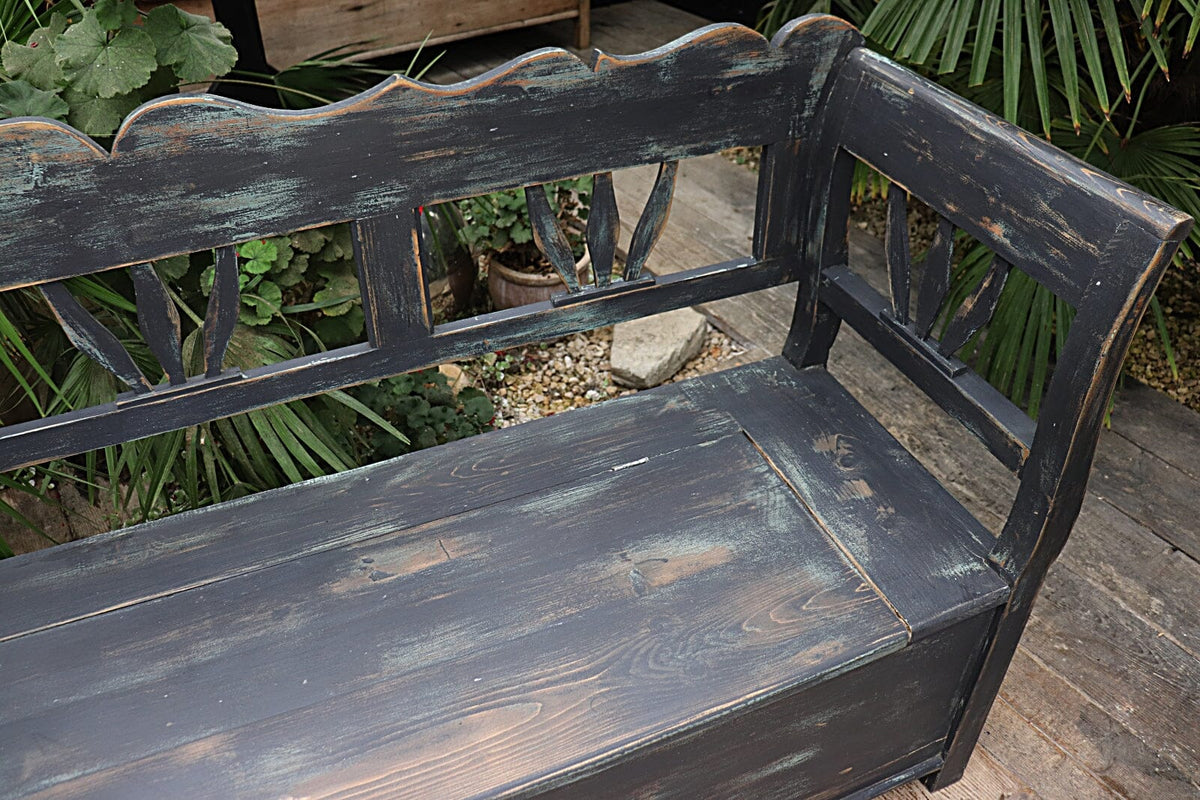 😍 Old (Original) Painted Pine 'Hungarian' Storage/Box Bench/Settle/Pew 😍 - oldpineshop.co.uk