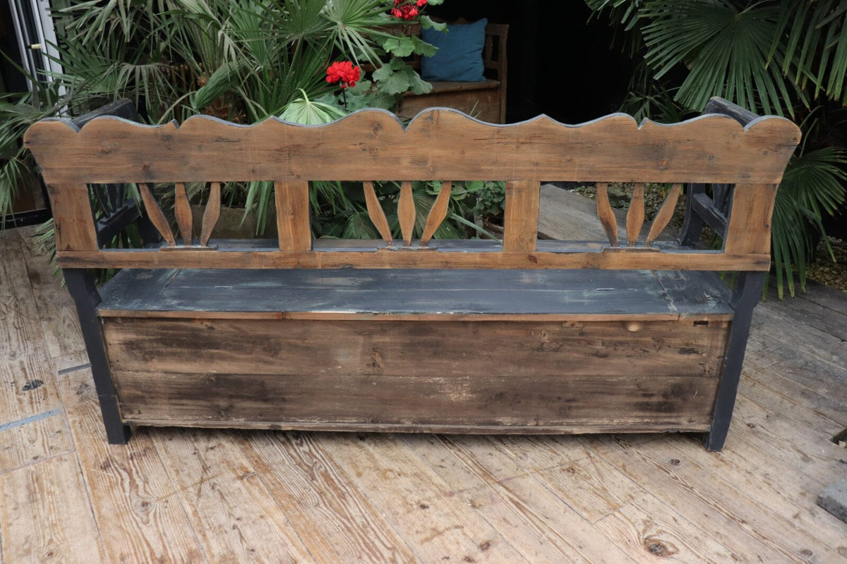 😍 Old (Original) Painted Pine 'Hungarian' Storage/Box Bench/Settle/Pew 😍 - oldpineshop.co.uk