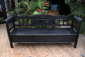 🤩 Old Style Pine/ Black Painted Storage/ Hungarian Bench Seat/ Pew 🤩 - oldpineshop.co.uk