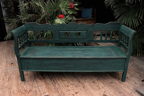 💖 Old Style Pine/ Green Painted Storage/ Box/ Hungarian Bench/ Pew 💖 - oldpineshop.co.uk