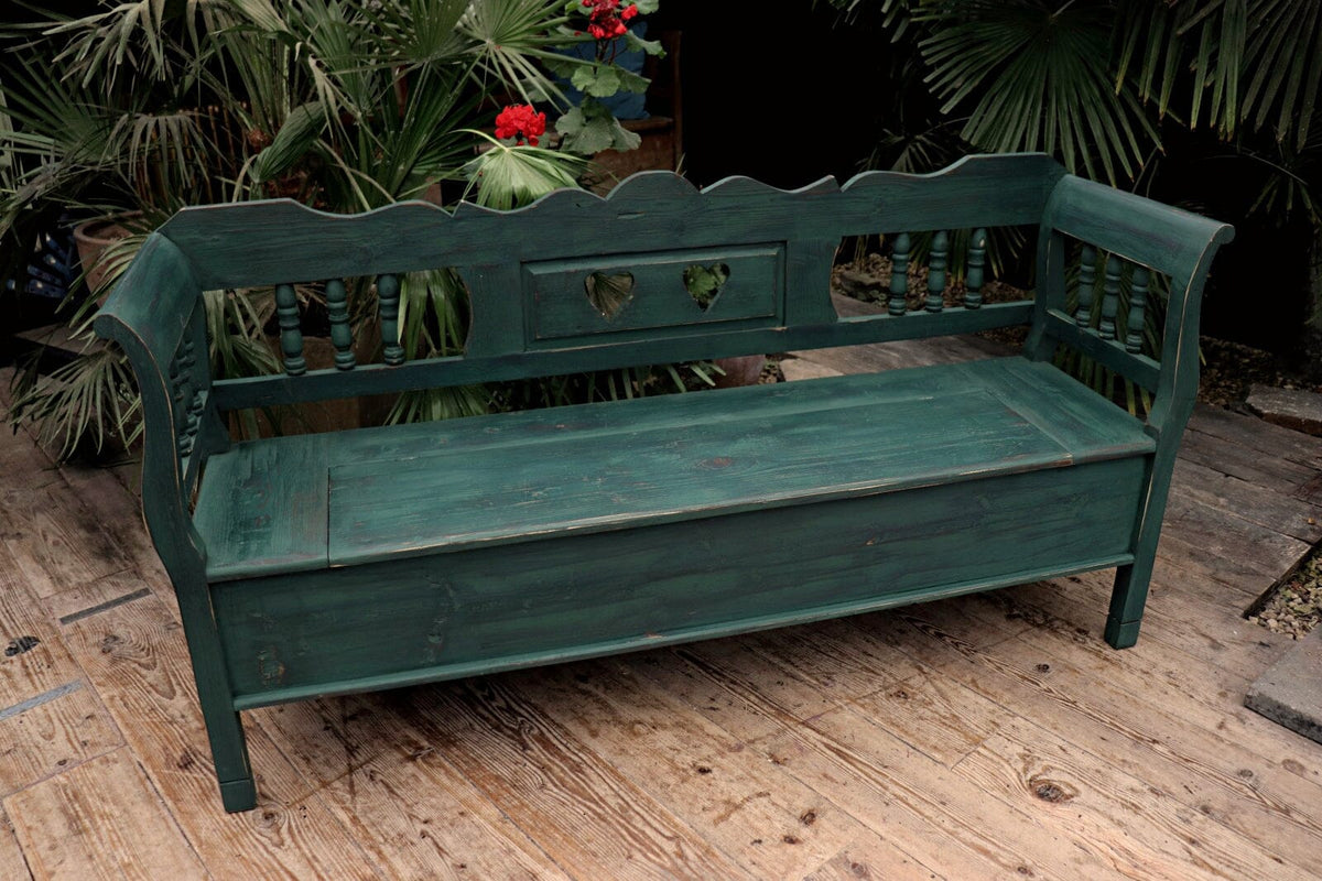 💖 Old Style Pine/ Green Painted Storage/ Box/ Hungarian Bench/ Pew 💖 - oldpineshop.co.uk