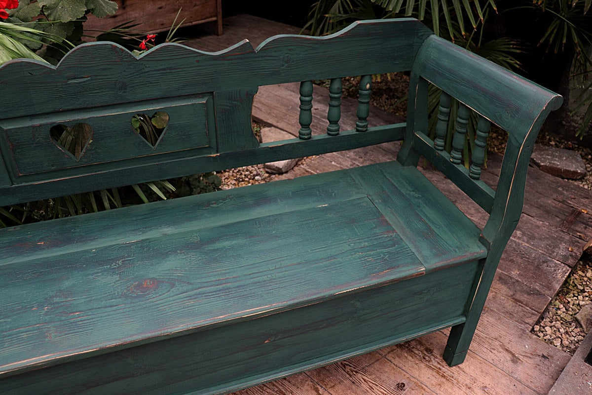 💖 Old Style Pine/ Green Painted Storage/ Box/ Hungarian Bench/ Pew 💖 - oldpineshop.co.uk