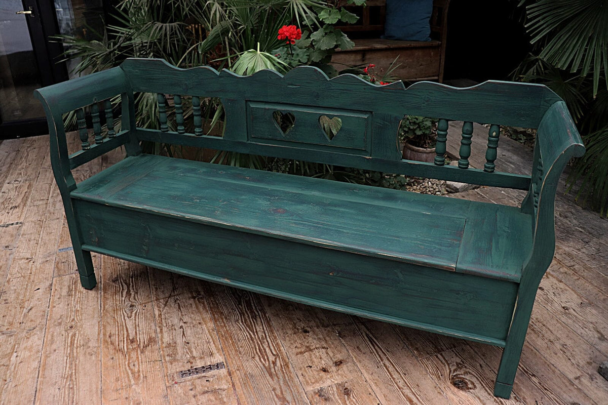 💖 Old Style Pine/ Green Painted Storage/ Box/ Hungarian Bench/ Pew 💖 - oldpineshop.co.uk
