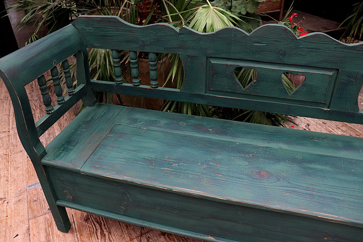 💖 Old Style Pine/ Green Painted Storage/ Box/ Hungarian Bench/ Pew 💖 - oldpineshop.co.uk