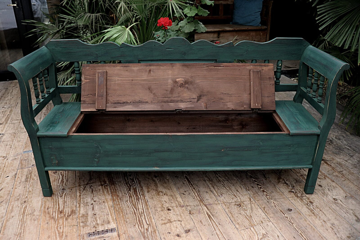 💖 Old Style Pine/ Green Painted Storage/ Box/ Hungarian Bench/ Pew 💖 - oldpineshop.co.uk