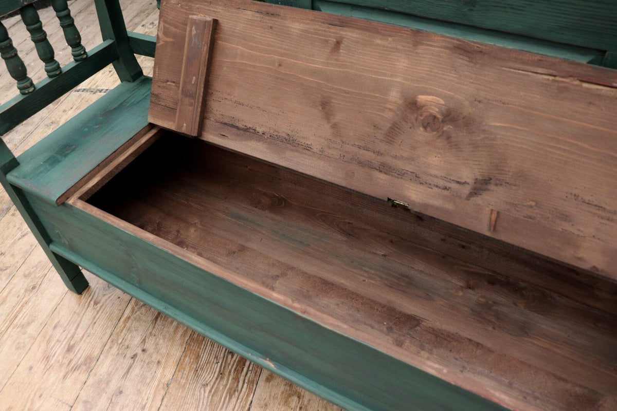 💖 Old Style Pine/ Green Painted Storage/ Box/ Hungarian Bench/ Pew 💖 - oldpineshop.co.uk