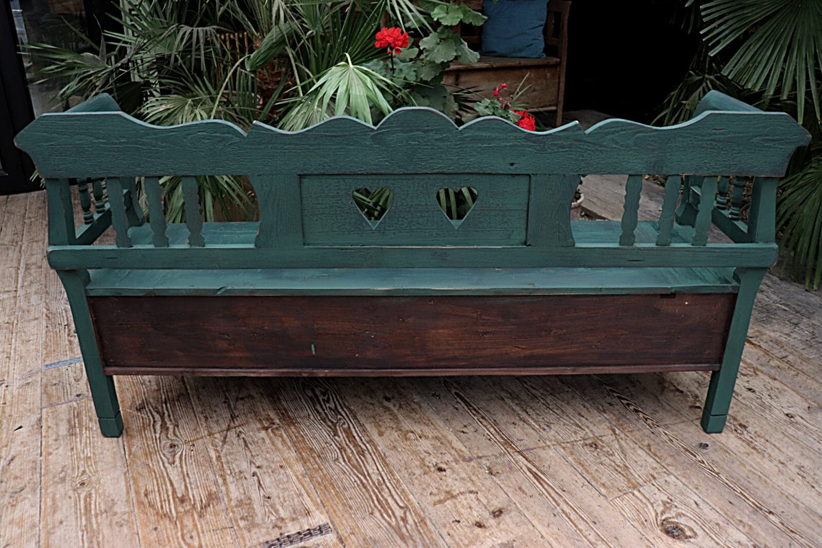 💖 Old Style Pine/ Green Painted Storage/ Box/ Hungarian Bench/ Pew 💖 - oldpineshop.co.uk