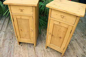 ❤ Fab Slim Pair Old Pine Bedside Cabinets/ Cupboards/ Lamp Tables - oldpineshop.co.uk