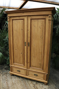 💕 Cottage Size! Old Victorian Pine Double Knock Down Adjustable Shelved Wardrobe 💕 - oldpineshop.co.uk