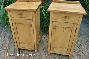 💕 Fab! Original Pair Old Pine Bedside Cabinets/ Cupboards/ Lamp Tables 💕