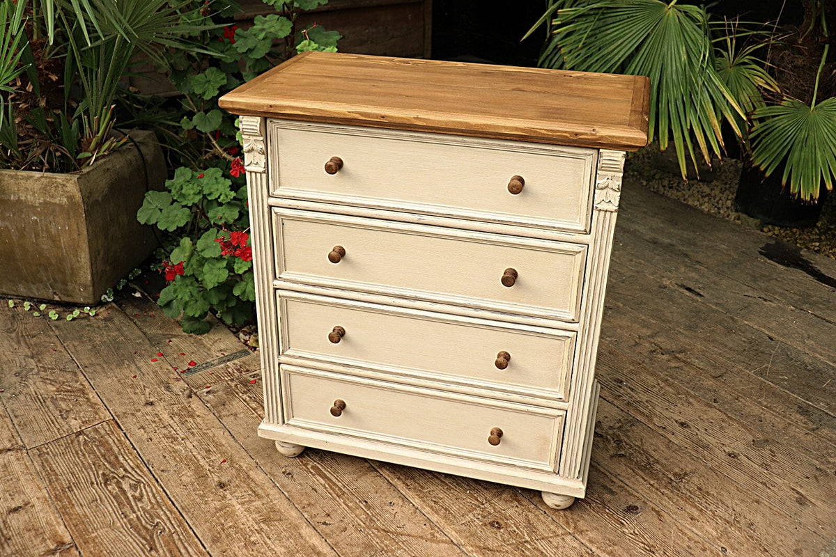 💖 Quality Old Style Pine/ White Painted Chest Drawers/ Bedside/ Sideboard
