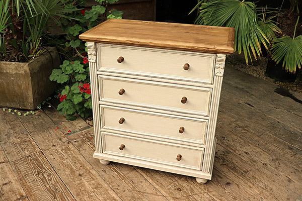 💖 Quality Old Style Pine/ White Painted Chest Drawers/ Bedside/ Sideboard