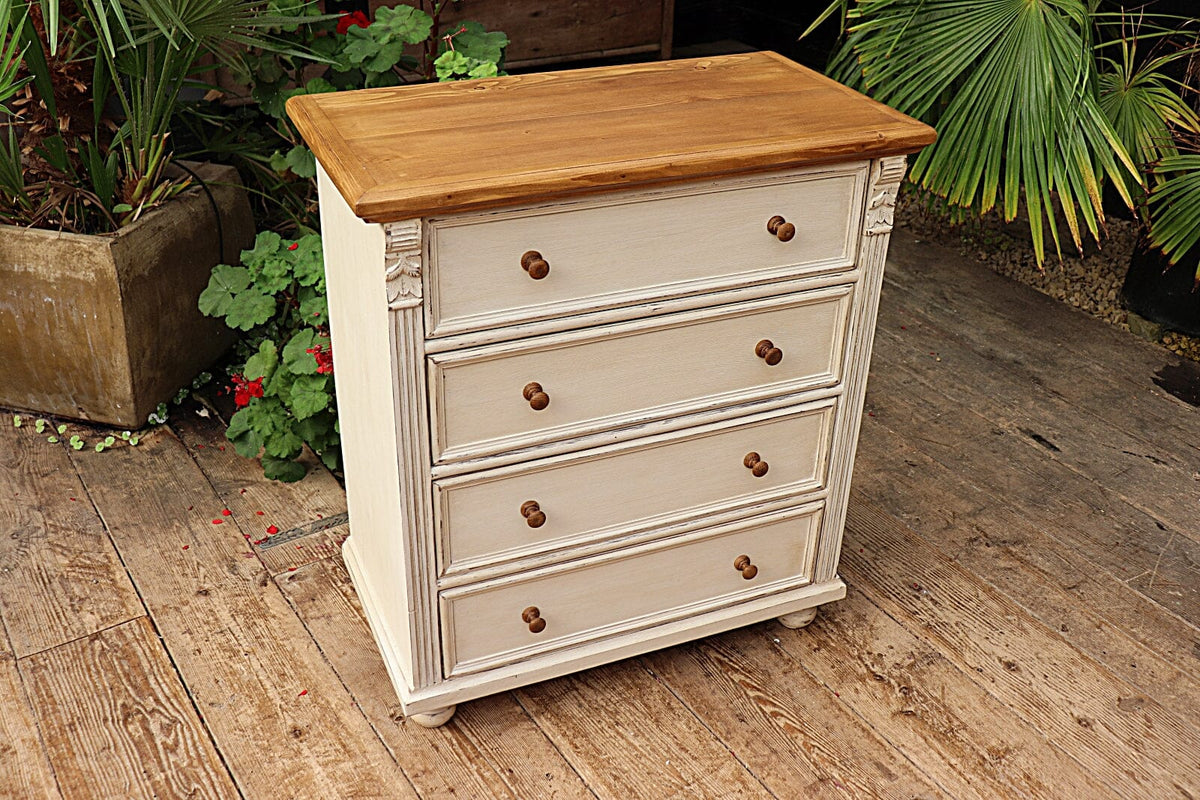 💖 Quality Old Style Pine/ White Painted Chest Drawers/ Bedside/ Sideboard