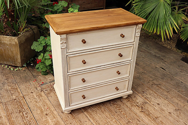 💖 Quality Old Style Pine/ White Painted Chest Drawers/ Bedside/ Sideboard