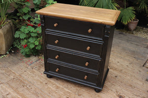 😍 Lovely! Old Style Pine/Black Painted Chest Drawers/ Bedside/ Sideboard 😍