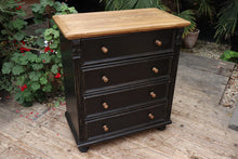 😍 Lovely! Old Style Pine/Black Painted Chest Drawers/ Bedside/ Sideboard 😍