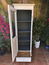 ❤️ Superb! Old Pine/ White Painted Glazed Tall & Slim Display Cupboard/ Cabinet ❤️