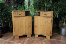 💛 Unusual! Pair of Old Mid Century Pine Bedside Cabinets/ Cupboards 💛