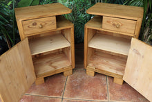 💛 Unusual! Pair of Old Mid Century Pine Bedside Cabinets/ Cupboards 💛