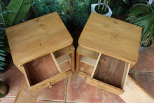 💛 Unusual! Pair of Old Mid Century Pine Bedside Cabinets/ Cupboards 💛