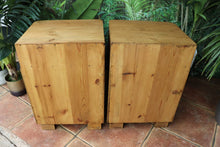 💛 Unusual! Pair of Old Mid Century Pine Bedside Cabinets/ Cupboards 💛