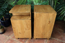 💛 Unusual! Pair of Old Mid Century Pine Bedside Cabinets/ Cupboards 💛