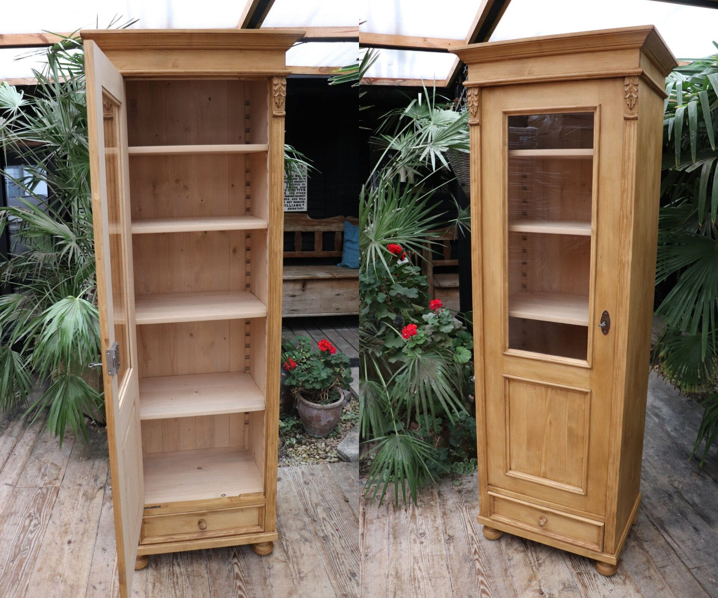 💕 WOW! Old Style Pine Tall Display Cupboard/ Cabinet, Adjustable Shelves 💕 - oldpineshop.co.uk