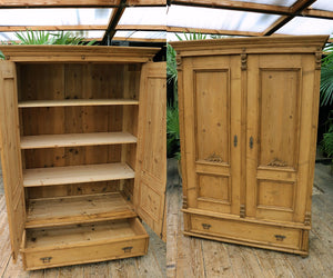 💕 Cottage Size! Old Victorian Pine Double Knock Down Shelved Wardrobe/ Linen Press 💕