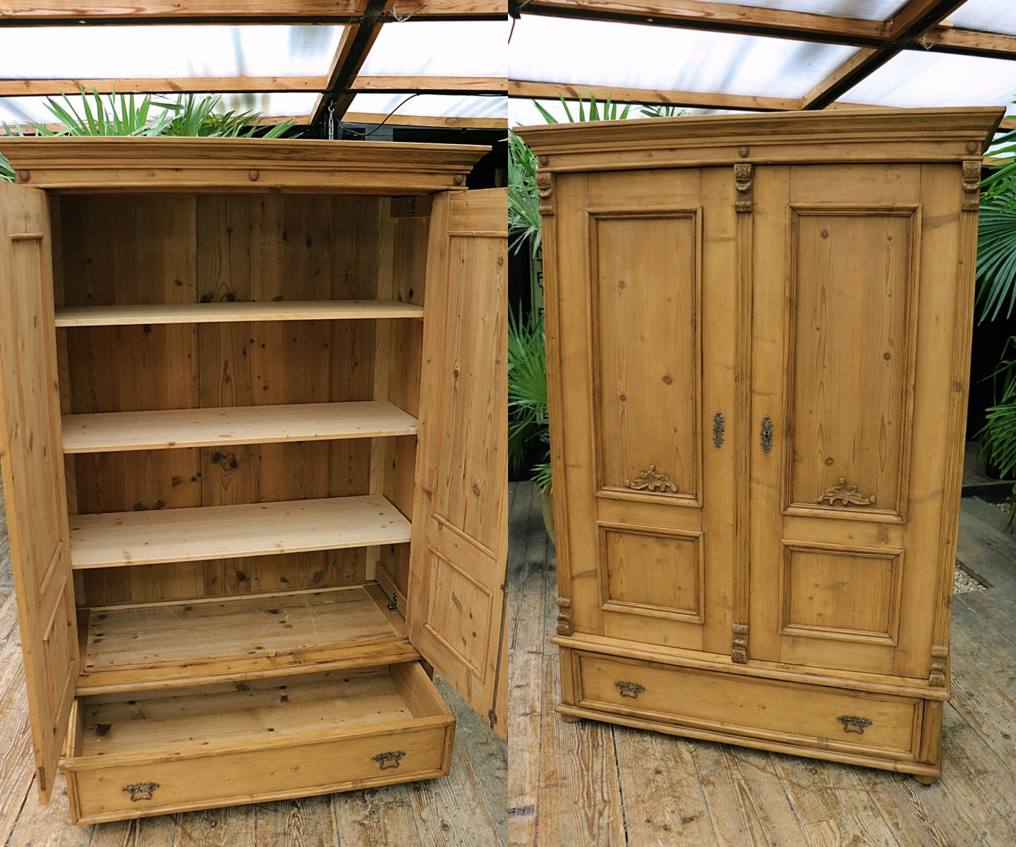 💕 Cottage Size! Old Victorian Pine Double Knock Down Shelved Wardrobe/ Linen Press 💕