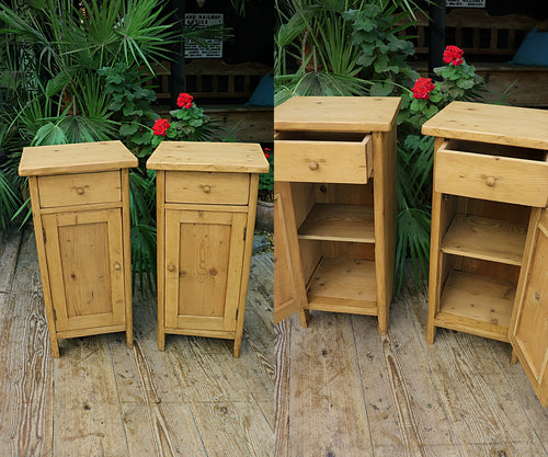 ❤ Fab Slim Pair Old Pine Bedside Cabinets/ Cupboards/ Lamp Tables