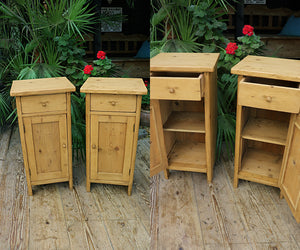 ❤ Fab Slim Pair Old Pine Bedside Cabinets/ Cupboards/ Lamp Tables